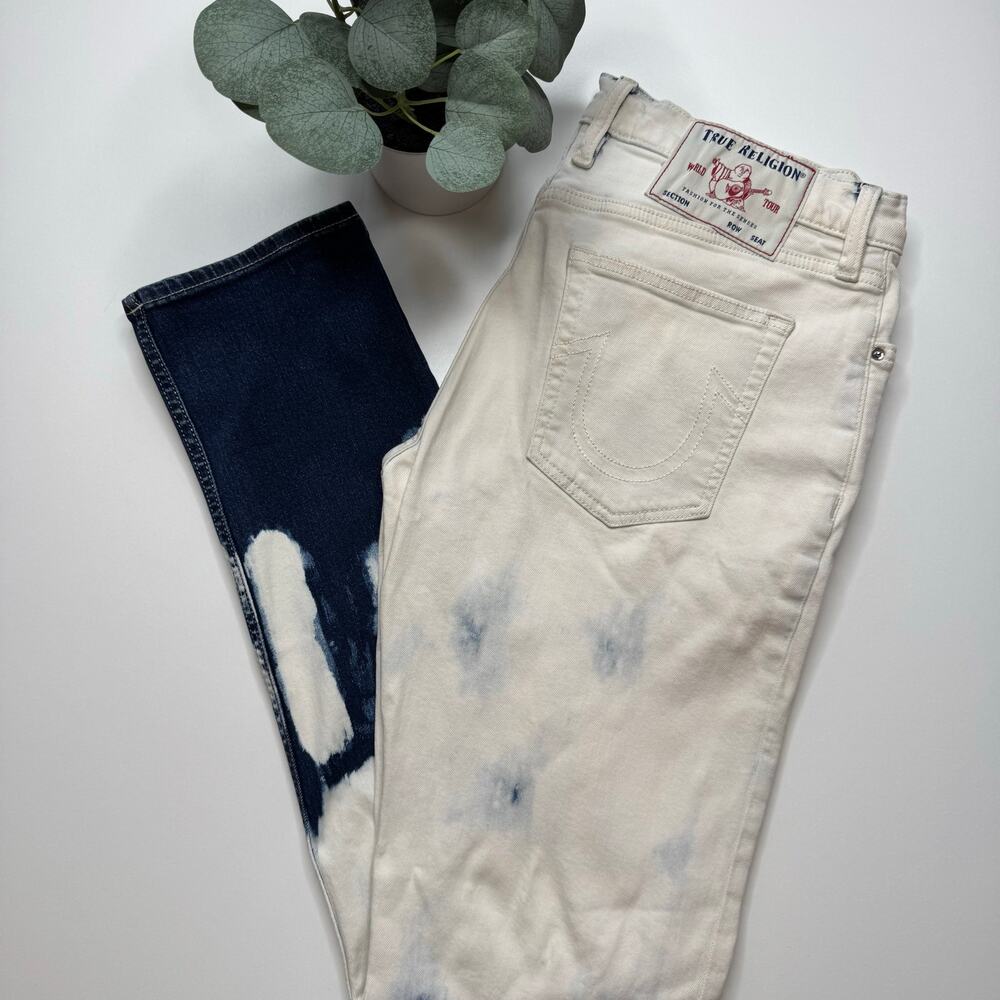 True Religion | Distressed White & Blue Ombre Skinny Jean